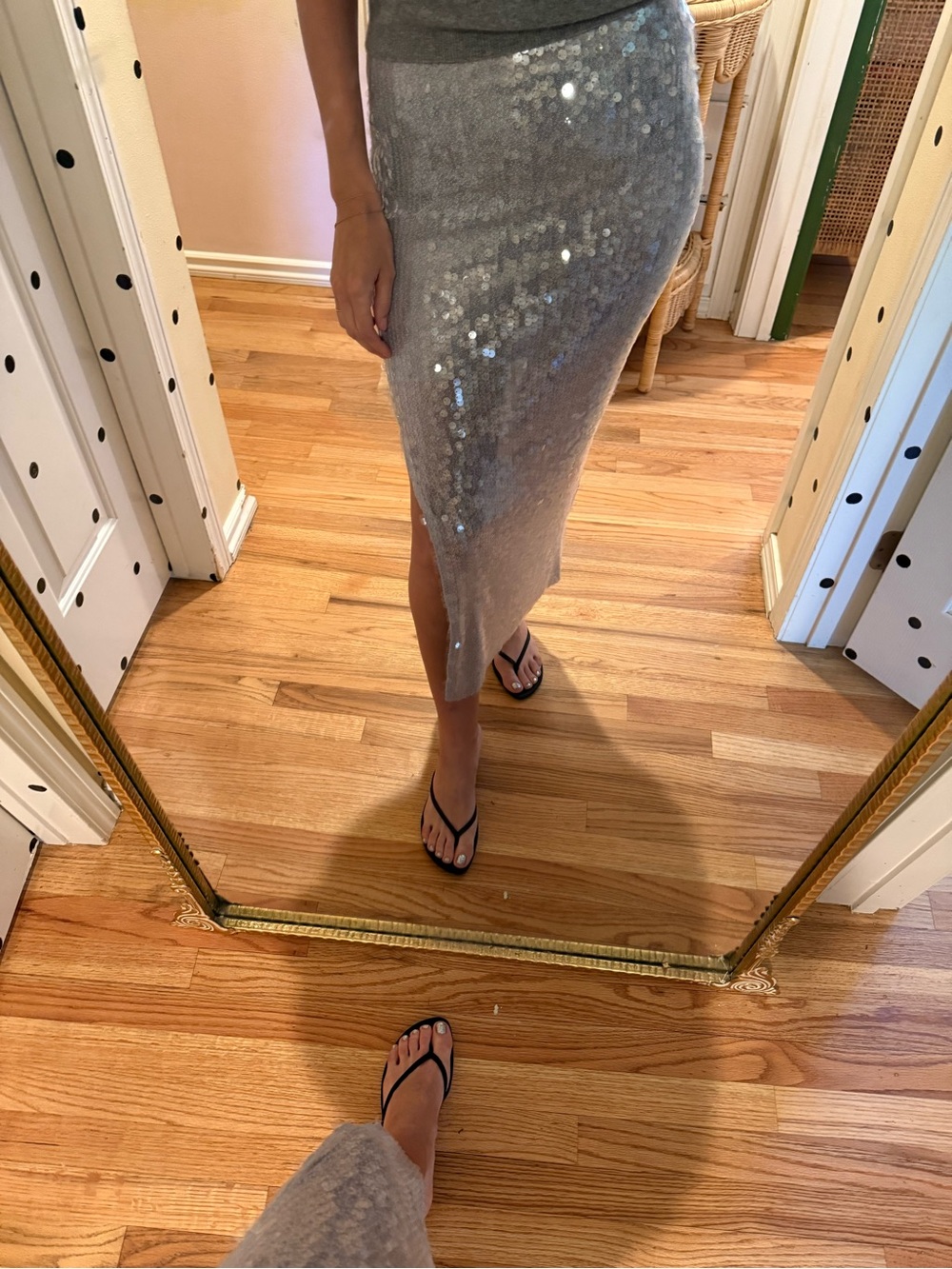 Zara Silver Sequin Midi Skirt